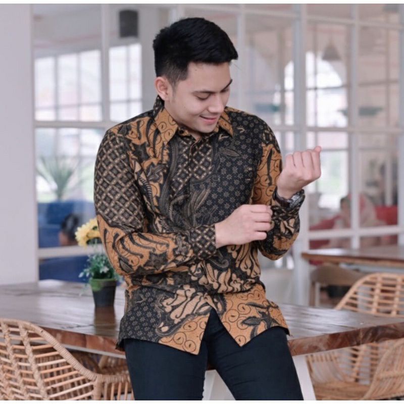 Kemeja Batik Pria Modern Terbaru OREN PRABU Bahan Katun Sragenna Lapis Furing