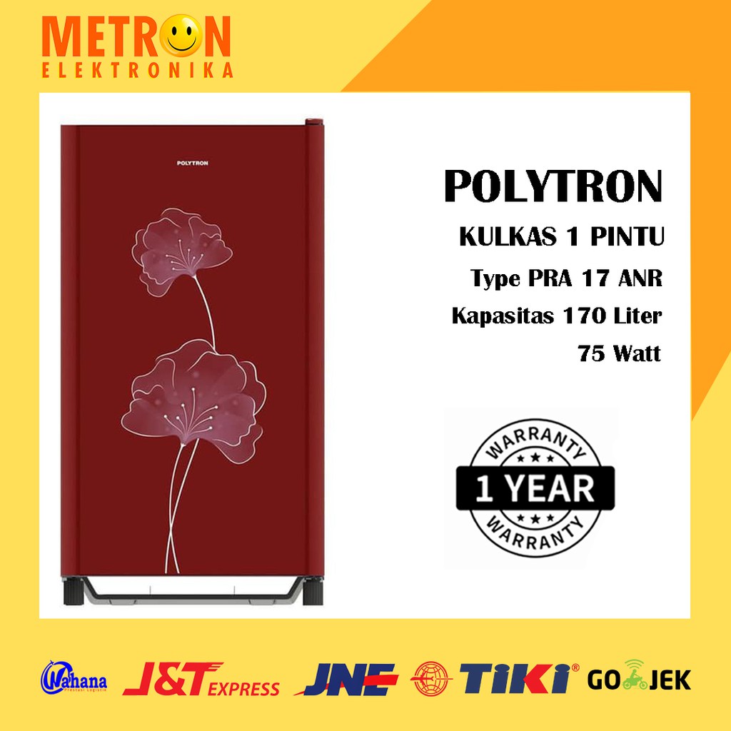 POLYTRON PRA 17 ANR MERAH MAROON KULKAS 1 PINTU 170 LT LITER TEMPERED GLASS PRA17ANR