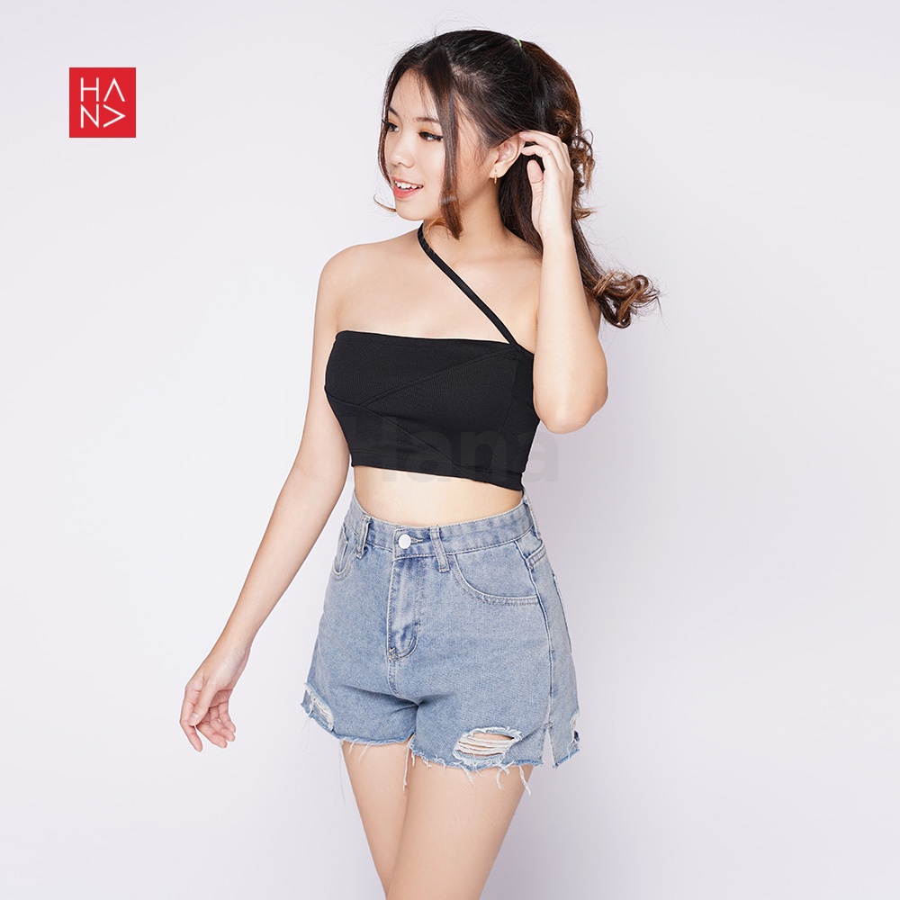 Hana Fashion - Suzy Cross Crop Top Rajut Wanita - CT224