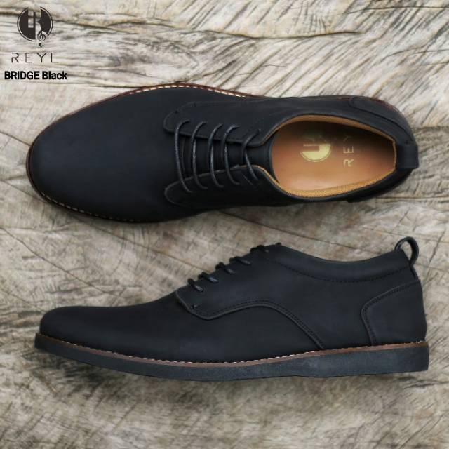 BRIDGE BLACK - REYLMAN | Sepatu Formal Pria Pantofel Hitam Doff Oxford Kasual Hangout Santai Jalan