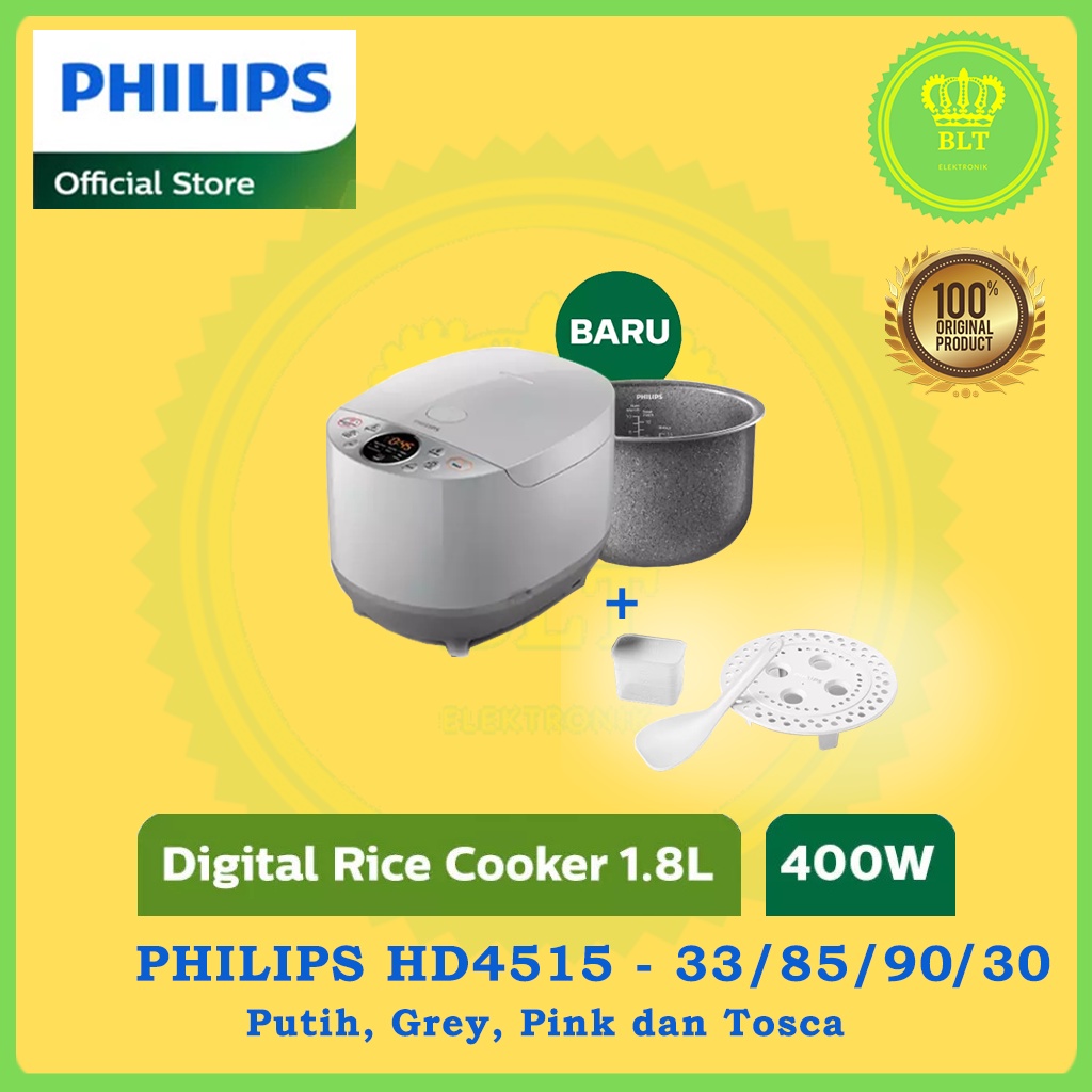 PHILIPS HD4515 Rice Cooker Digital 1.8 Liter Fuzzy Logic HD 4515 PUTIH GREY PINK HIJAU TOSCA