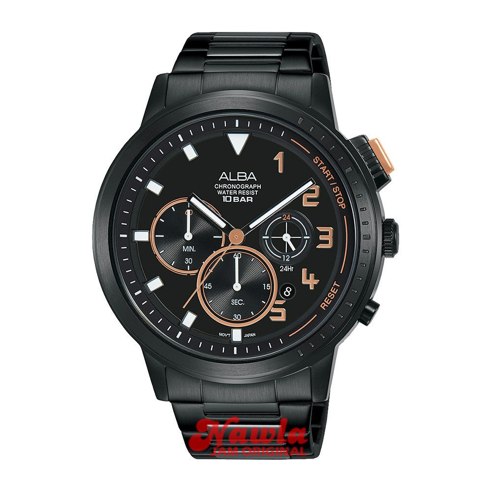 Alba Quartz AT3F31X1 Chronograph Full Black - Jam Tangan Pria AT3F31