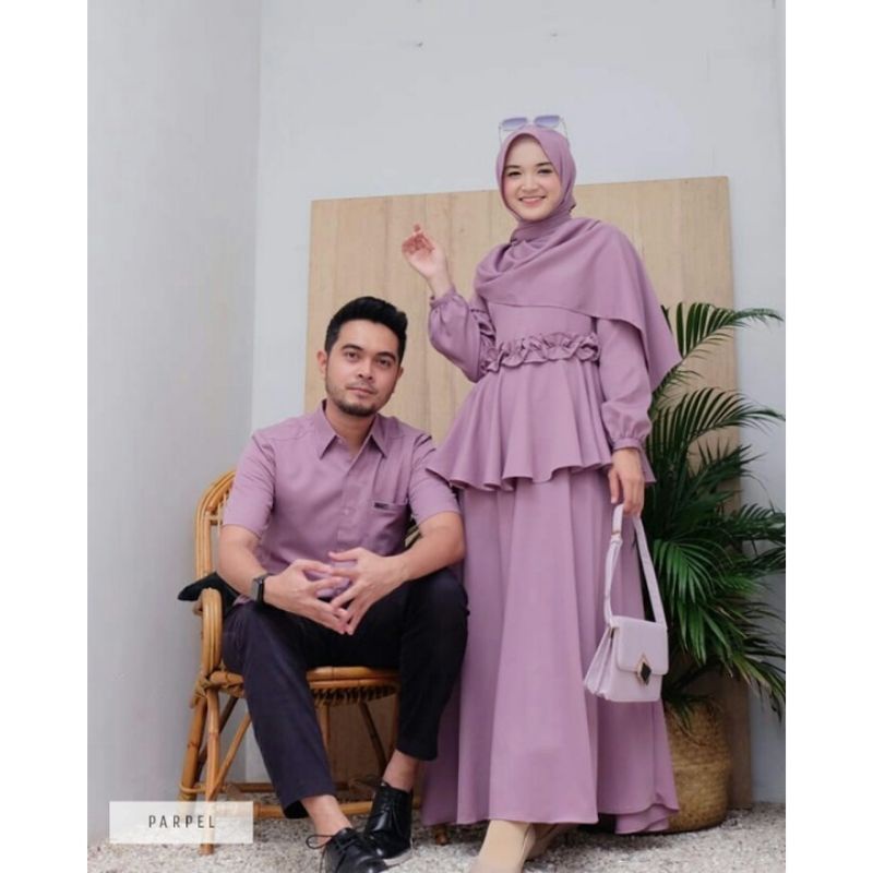 COUPLE PASANGAN MUSLIM 2 - KEMEJA &  DRESS - Bahan Toyobo