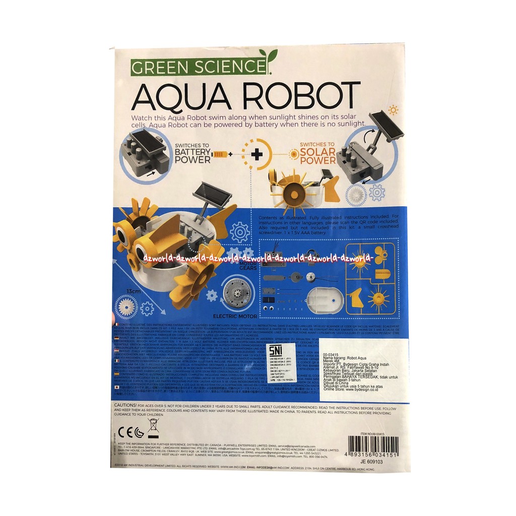 4M Green Science Aqua Robot Solar Hybrid Power Hybrid Mainan Membuat Ikan