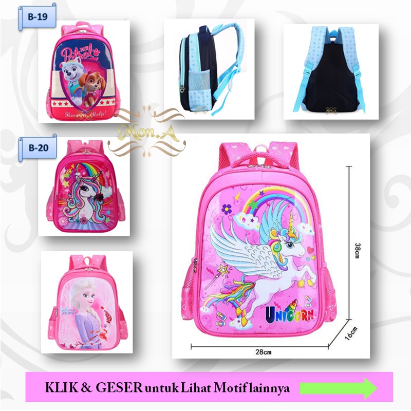 Tas Ransel Sekolah Anak SD / TK / PG Backpack karakter Cewek Girls - M0168