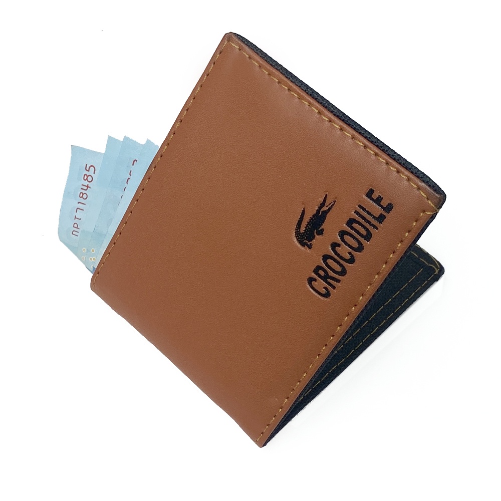 SHOPEE 6.6 SUPER SALE!! Dompet Crocodile Kulit Sintetis Dompet Pendek Lipat Dua 3/4 Dompet Pria Bifold Terbaru Dompet Kartu - Brown