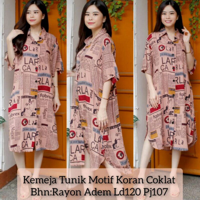 kemeja tunik motif koran kemeja tunik motif LV kemeja tunik motif hermes