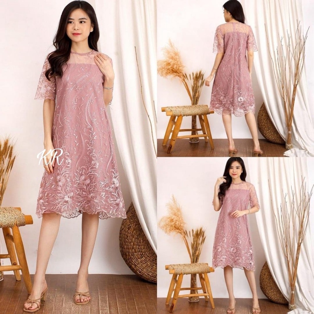 PCS DRESS PESTA ELEANOR BRUKAT FASHION PAKAIAN WANITA KR ADA VIDEO REVIEW PRODUK