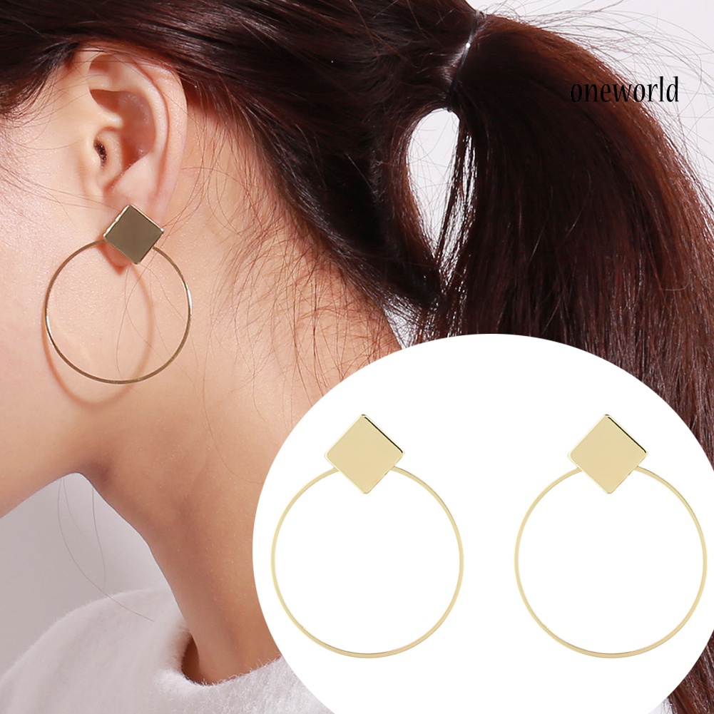 OW@ Fashion Geometry Diamond Women Ear Hoop Travel Club Jewelry Round Earrings Gift