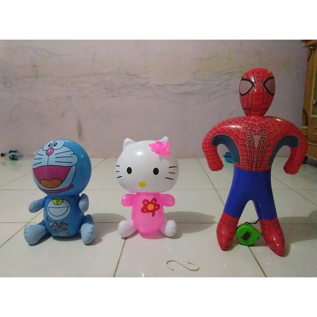 GROSIR 12 BIJI Balon Tiup CAMPUR DORAEMON HELLO KITTY DAN SPIDERMAN termurah bisa dijual kembali – P