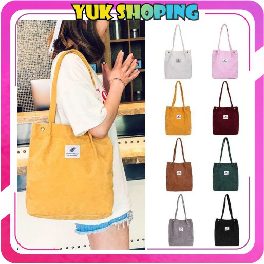 YUKSHOPING W056 Tas Tote Bag Corduroy Tas Selempang 