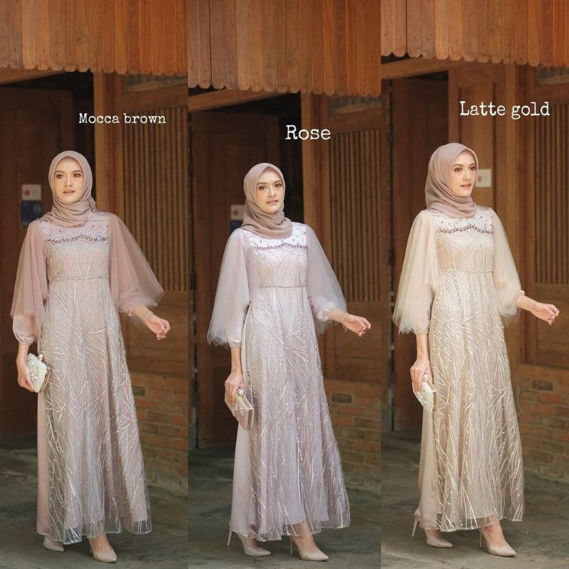 LUNA DRESS MAXY - LUNA DRESS BROKAT AURA GOWN TILE GAMIS LEBARAN- GAMIS MODERN-GAMIS TILE VIRAL 2022