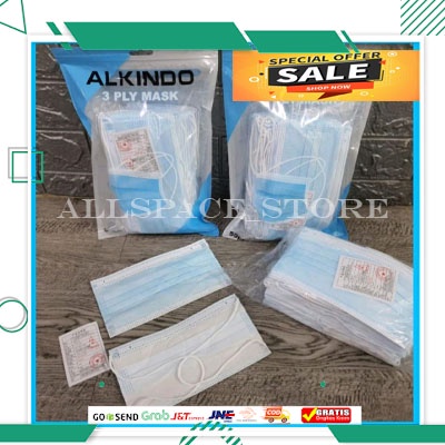 Masker Alkindo Biru Earloop 3 Ply (50pc)