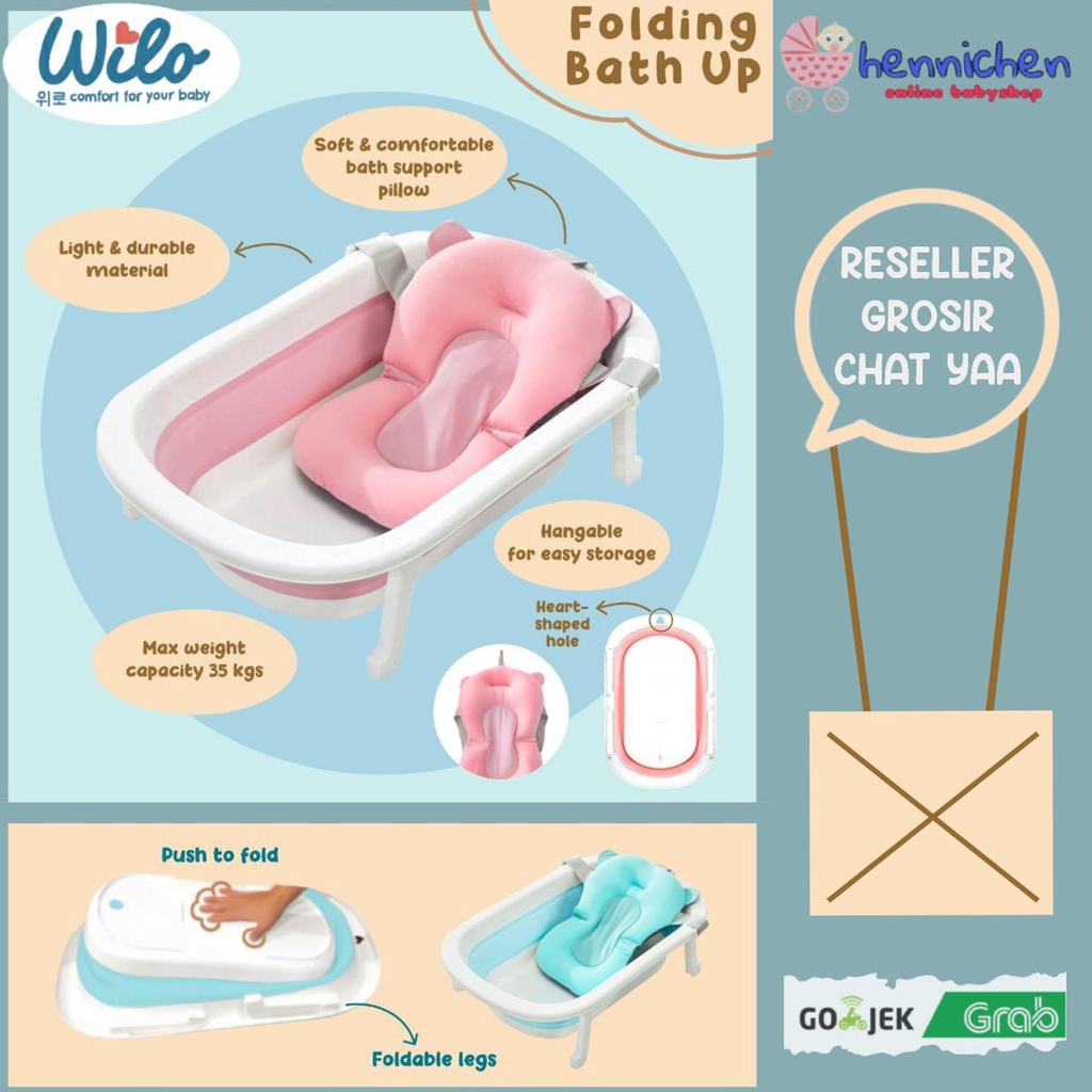 READY GOJEK GRAB WILO FOLDABLE BATH TUB WITH SUPPORT PILLOW / BAK MANDI LIPAT BAYI DENGAN BANTAL PENYANGGA