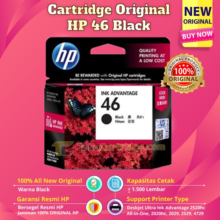 Cartridge Tinta HP 46 Black CZ637AA Refill Printer Deskjet Ink Advantage 2020hc 2029 2520hc 2529