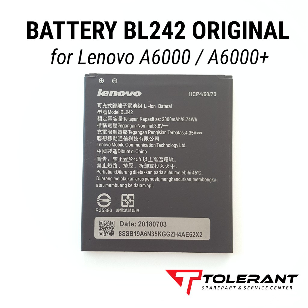BATTERY BATERAI BATRE LENOVO BL 242 A6000 A6000 PLUS ORI BL242