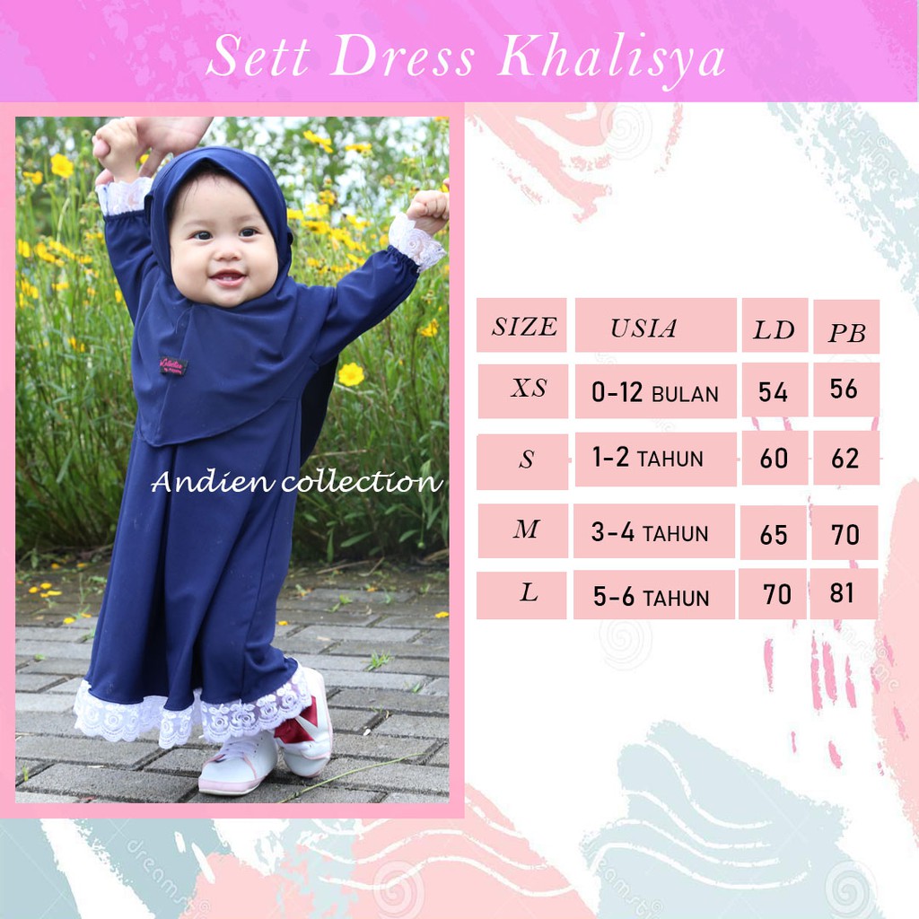 Dress  Khalisya/ GAMIS SET JILBAB  ANAK PEREMPUAN ( SIZE XS- S- M- L )