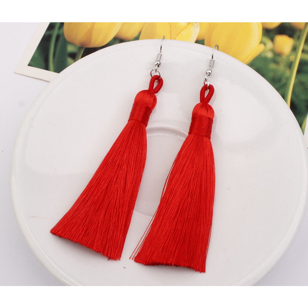 Panjang fringe anting bohemian warna-warni rumbai anting-anting Eropa dan Amerika berlebihan merek t