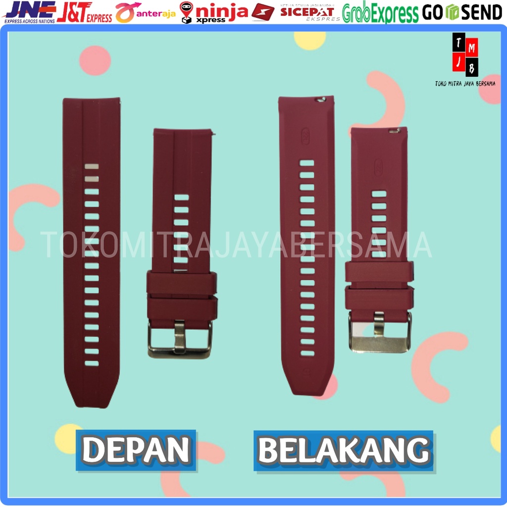 STRAP SILIKON 22mm SMARTWATCH HUAWEI GT2 46mm GT ACTIVE HONOR MAGIC BAND SAMSUNG MOTIF GARIS-Merah Maroon