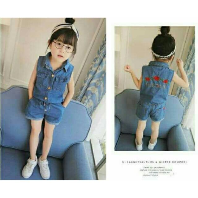 SETELAN ANAK CEWEK / GIRLSET DENIM GUCCI ROSE