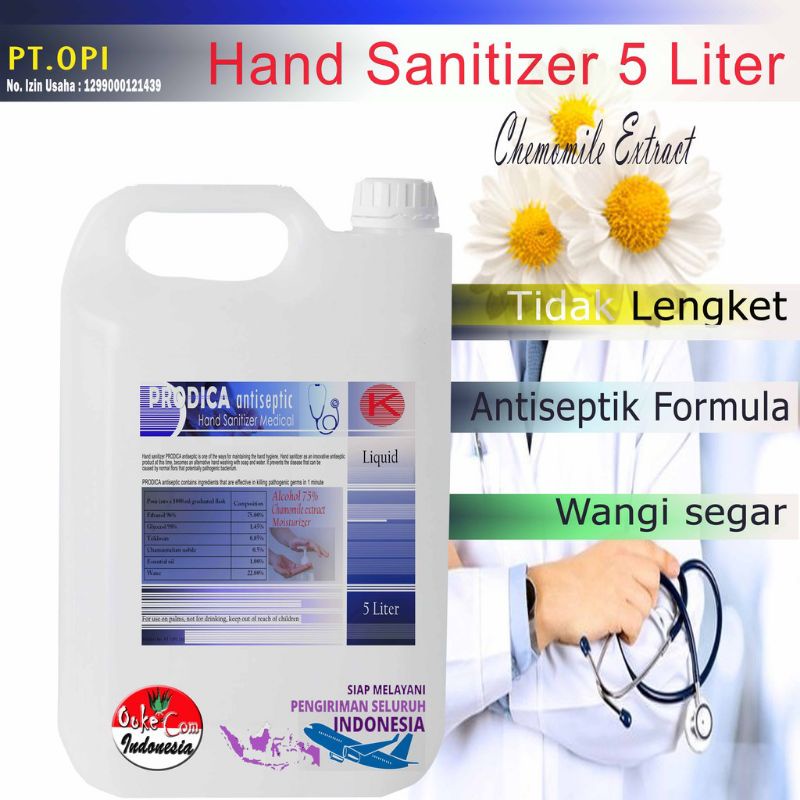 hand sanitizer cair 5 liter antiseptik aroma bunga chamomile izin kemenkes