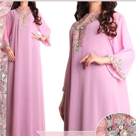 KIYOWO- Kaftan Payet Bordir Chiffon Cerutty Gamis Pakaian Muslim Wanita