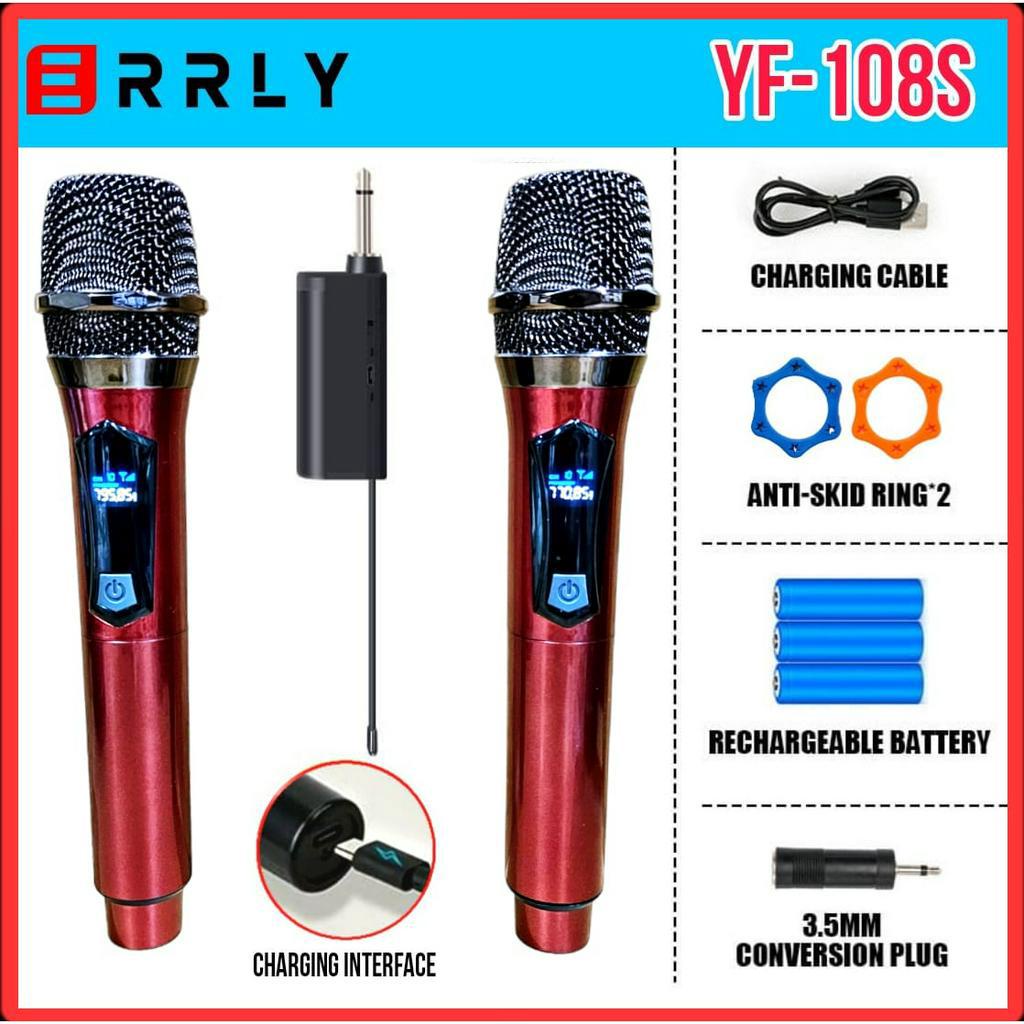 Mic Karaoake Wireless DUAL Microphone Karaoke ERRLY YF58S YF108S With Receiver System Mic Karaoke Genggam Recahrge / Bisa isi Ulang