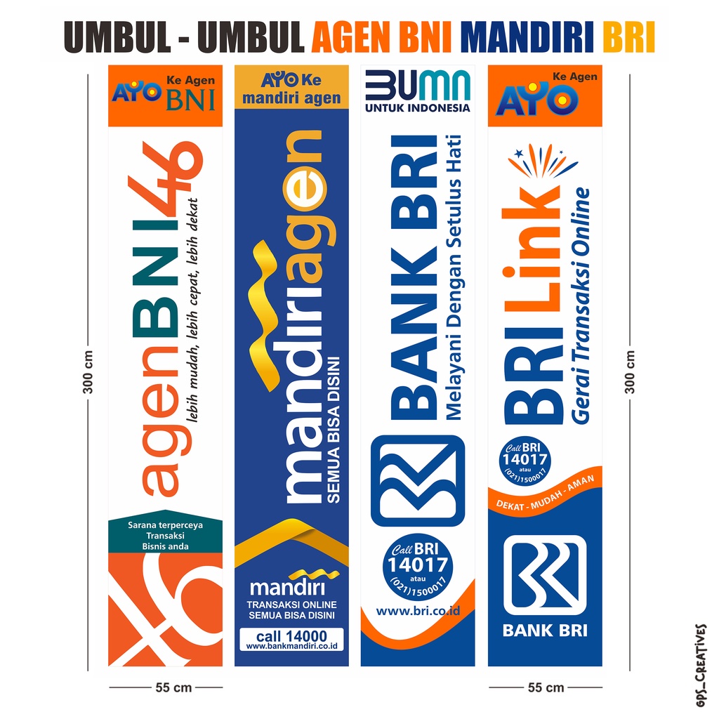 Umbul-umbul Agen BANK BNI MANDIRI BRI BRILINK BCA BSI BTN Spanduk Kain Digital Print