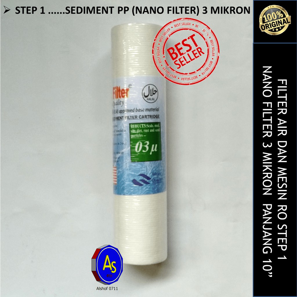 Cartridge sediment spun Nano filter 03 mikron panjang 10 inch filter air dan mesin RO step 1