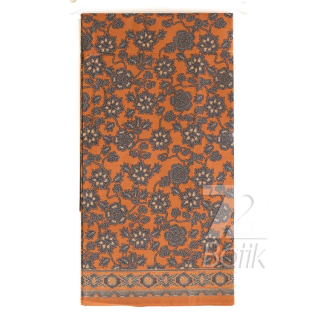 KAIN BATIK KATUN Premium Motif Kembang Warna Oren Oranye Orange 722381 Cap 72 Jarik Jarit Samping Kebat Panjang Batik Katun Modern Premium Bahan Seragam Batik Pernikahan Kantor Keluarga Murah Kamen Jadi Batik Bali Lembaran