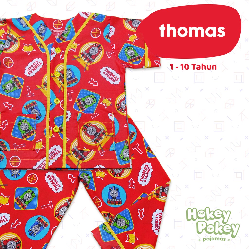 Setelan Baju Tidur Piyama Anak Laki Laki Tanpa Kerah Motif Thomas