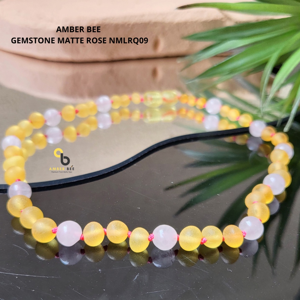 Kalung Amber Anak Premium Matte Gemstone Lime Rose Quartz NMLRQ09 By Amber Bee