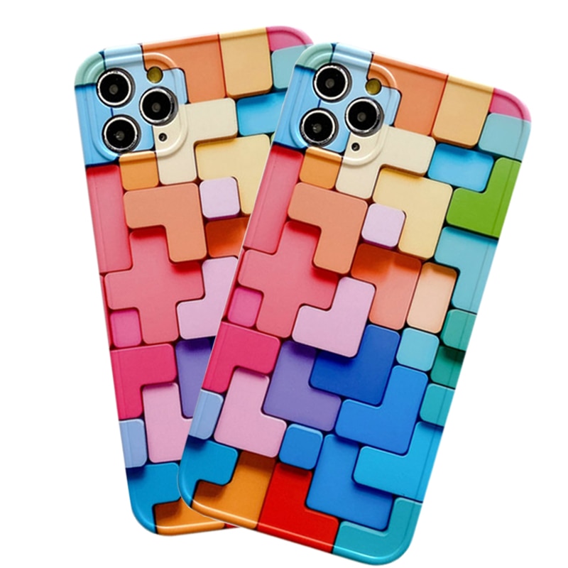 Fashion Rainbow Cube Soft Phone Case For iphone 12 Mini 11 ProMax X XS XR SE2020 8 7 Plus Colorful Silicone TPU Protection Cover