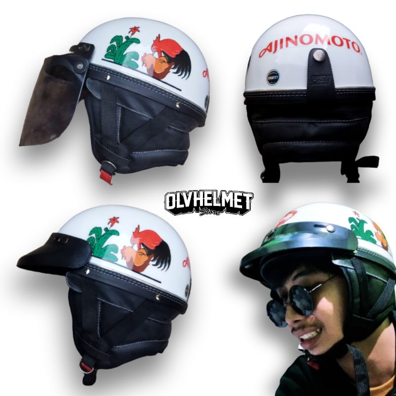 HELM CHIPS DEWASA MOTIF AYAM KAWIN | HELM CHIPS RETRO FREE PACKING