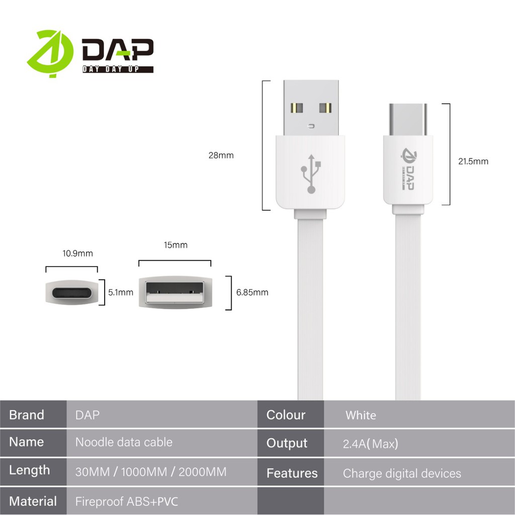 DAP DM30 Data Cable Micro USB Fast Charging 2.4A 30cm