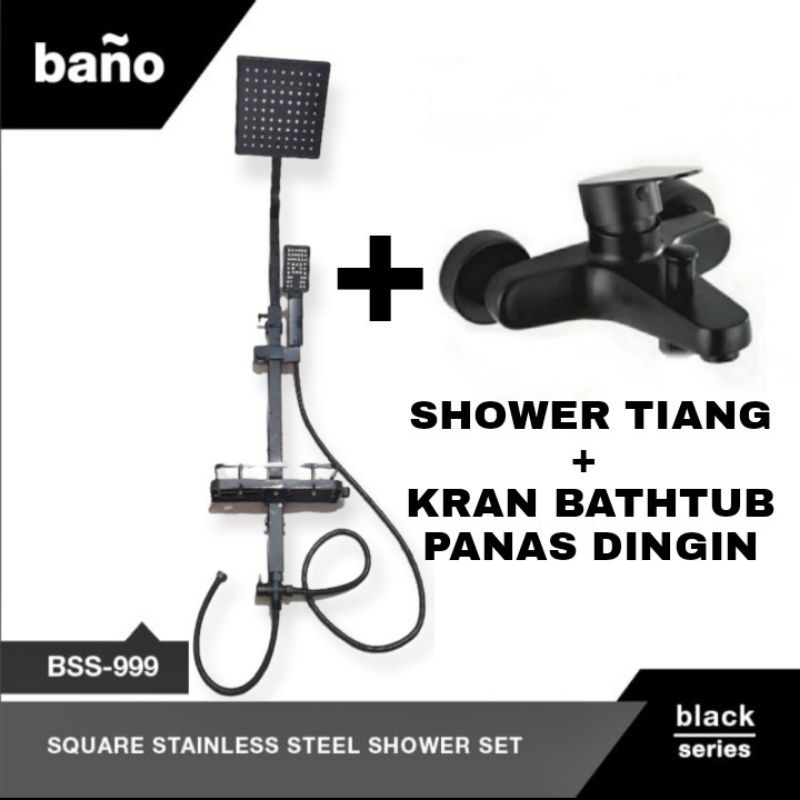 Bano Shower Hitam Shower Tiang Panas Dingin Kran Bathub Panas Dingin Kran Cabang Air Dingin Shower C