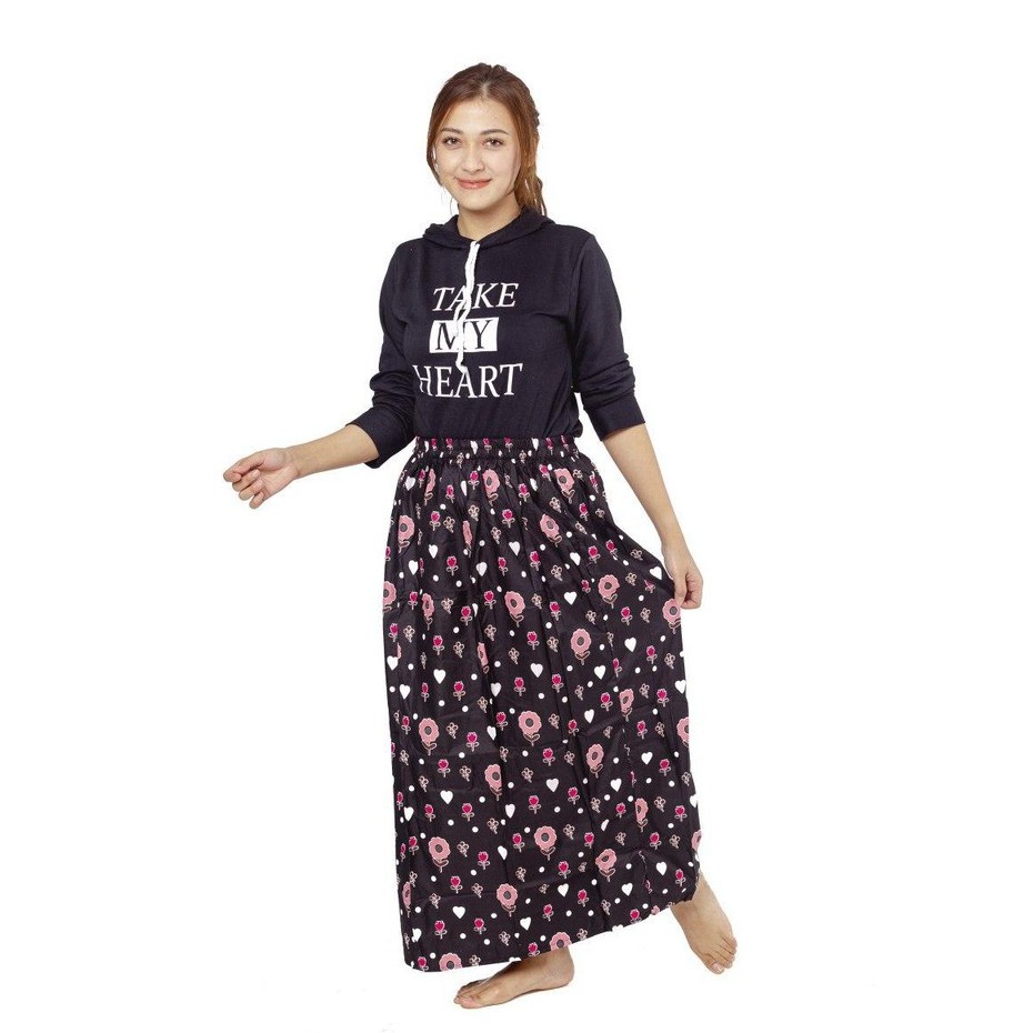 IZANY Rok Panjang Maxi Skirt-SUN FLOWER BLACK