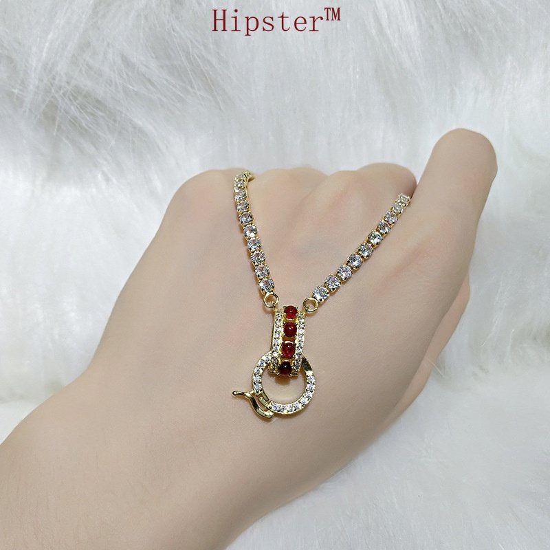 New Fashion Luxury Full Diamond Natural Red Crystal Buckle Pendant Necklace