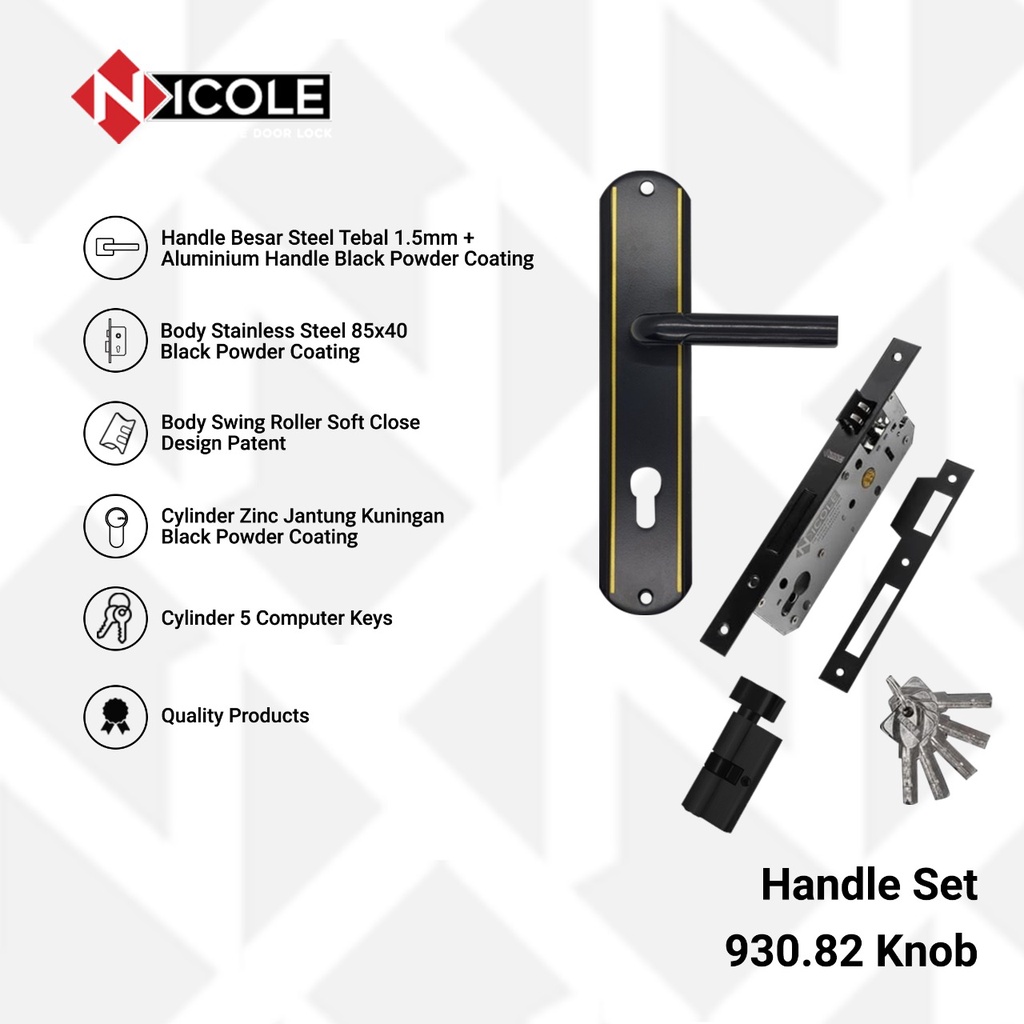 Gagang Pintu Set Kayu Hitam / Handle Black Series Set - 930.82