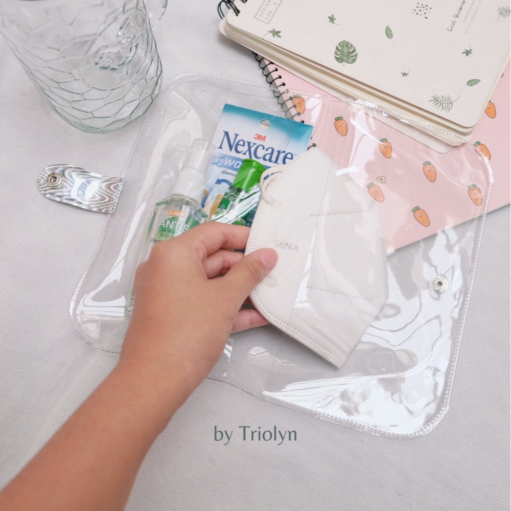 Pouch masker transparan multifungsi ( pouch makeup, tempat pensil)