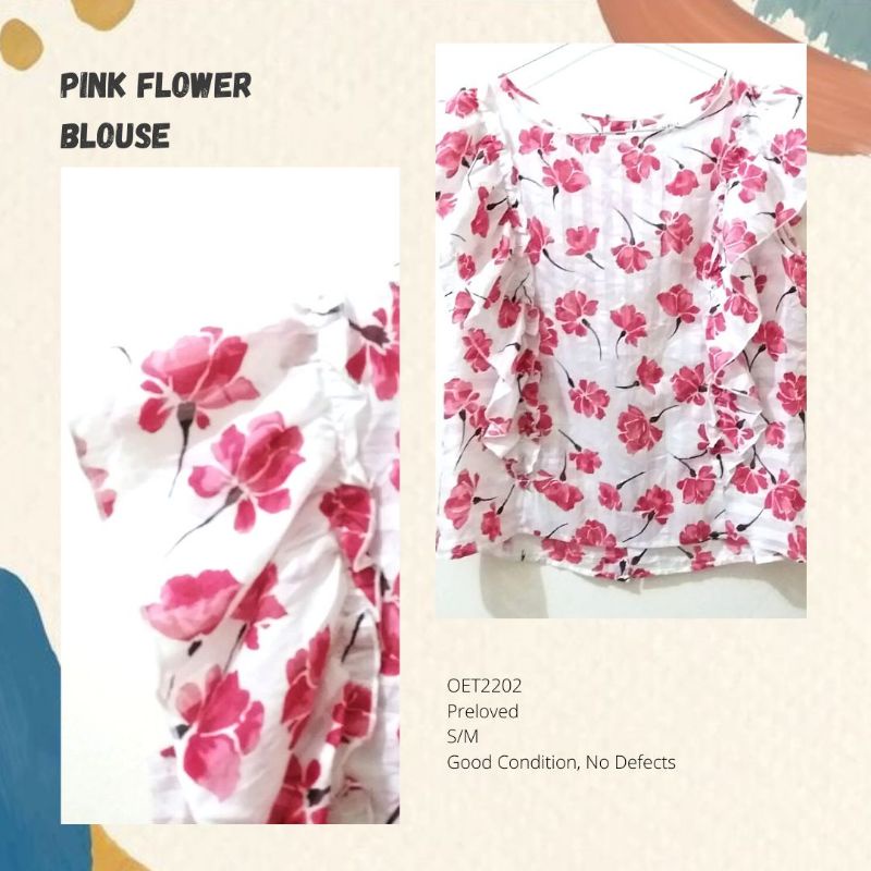 Pink Flower Blouse||Korean Blouse||Atasan Wanita||Blouse Cantik||Thrift||Preloved