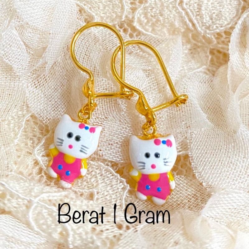 Anting Emas Muda Hello Kitty Pink Anak 1 Gram