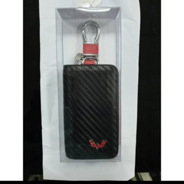 Dompet STNK kulit motif carbon logo Wuling almaz