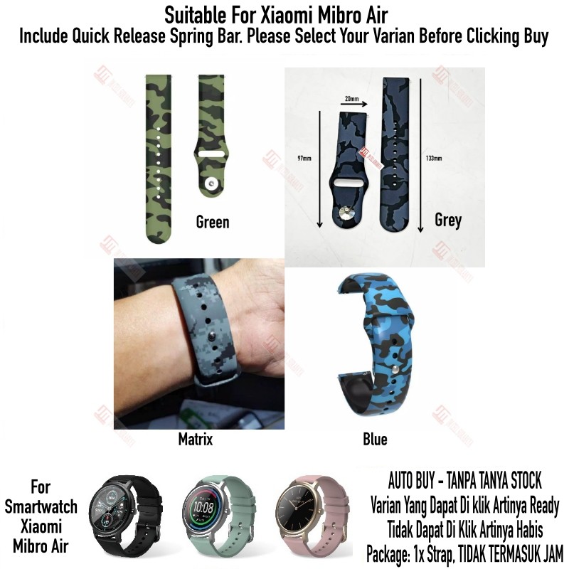 RMY Tali Jam 20mm Watch Strap Xiaomi Mibro Air - Camo Army Rubber Silikon