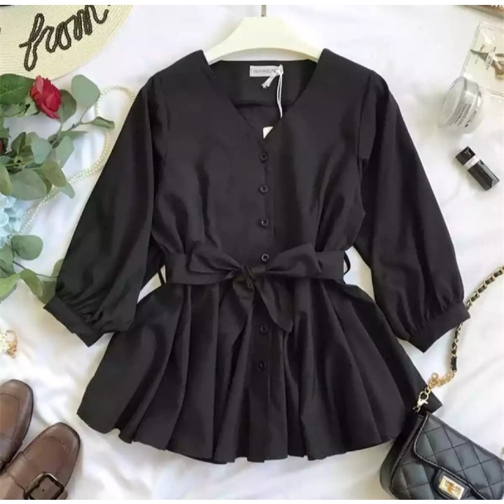 DEBI TOP UKURAN JUMBO S-M-L-XL-2XL-3XL // ATASAN WANITA JUMBO LENGAN PANJANG // KEMEJA WANITA BIG SIZE-Black