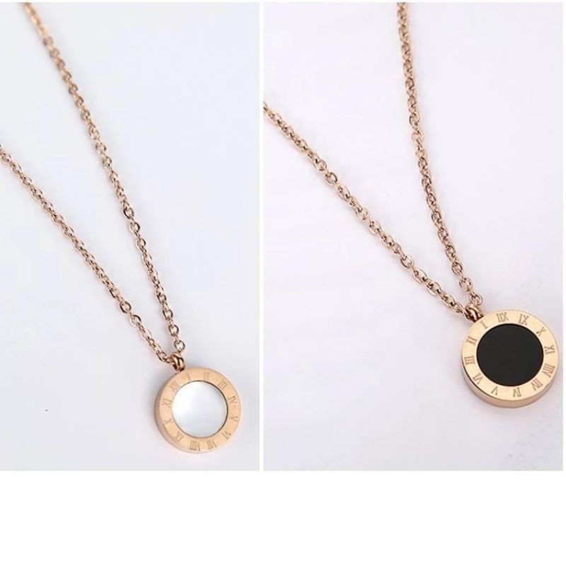 Kalung Wanita Titanium Anti Pudar Bvl Warna Bolak balik Hitam Putih