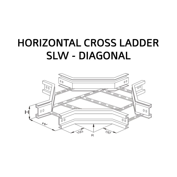Horizontal Cross Ladder SLW Diagonal W100 x H100 x R150, 300, 450, 600 HDG Plat 1,8mm