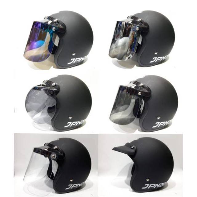 Helm Bogo Jpn Retro Black Doff Kaca Visor Datar Flat Shopee Indonesia