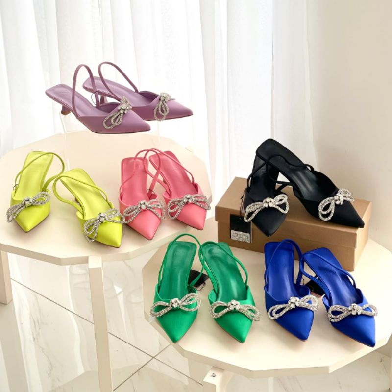 PROMO SALE Zara Shoes Heels 4 cm black pink green yellow Blue purple sepatu sandal pesta hitam biru 