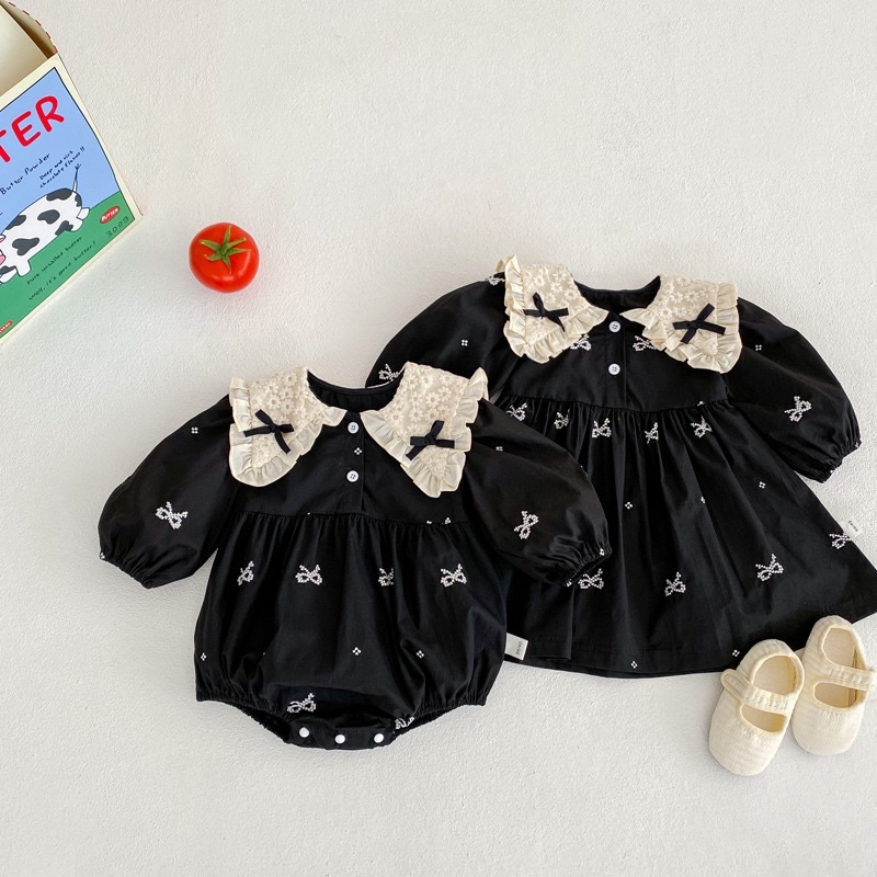 Ribbon black romper/dress bayi perempuan